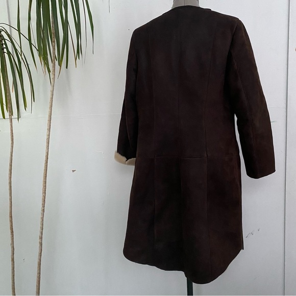 TERILEATHER Women’s Gorgeous Shearling Sheepskin Coat  Colarless Brown Suede S - Picture 4 of 11